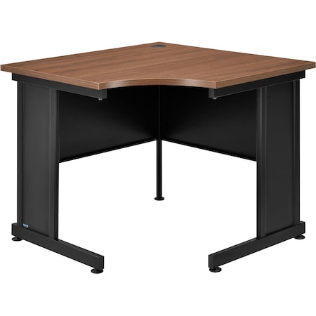 Interion By Global Industrial Corner Desk, 36 in D X 30 in H, 36 in W X Steel Frame, Laminate Top, Walnut 240347WN